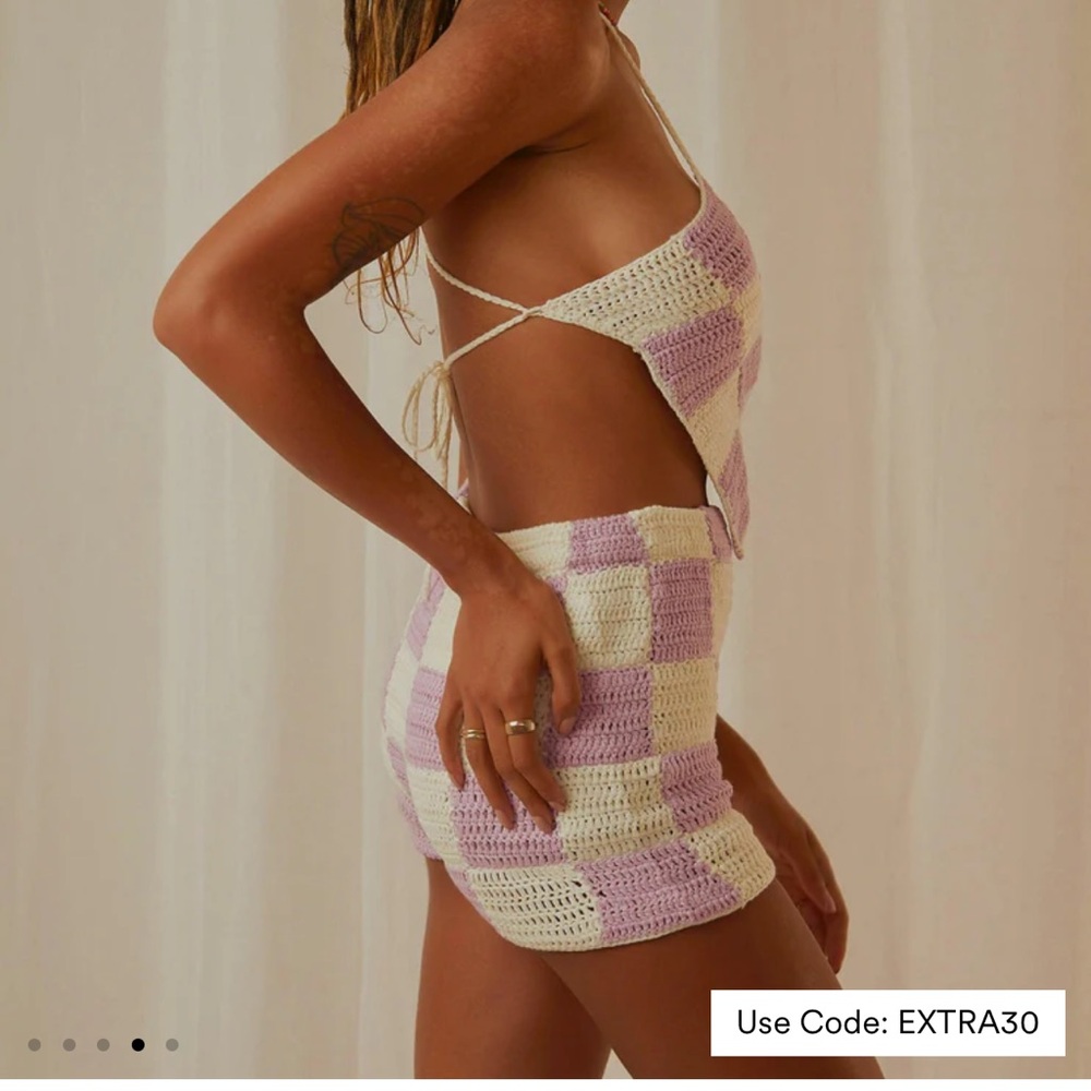 Pepper Mayo Cancun Crochet Halter Top - Lilac Check